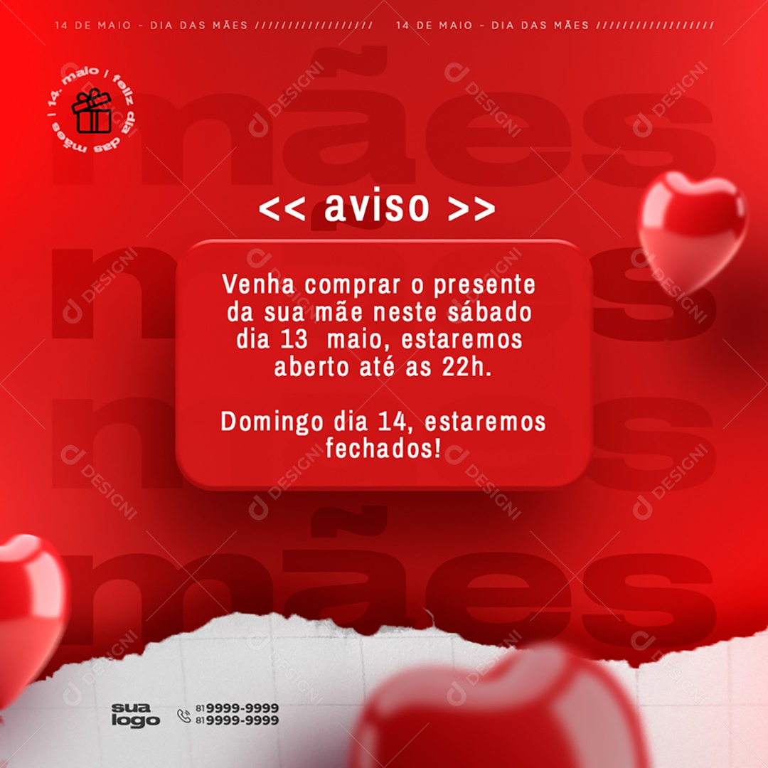 Atenção Venha Comprar Seu Presente Dia das Mães Social Media PSD Editável