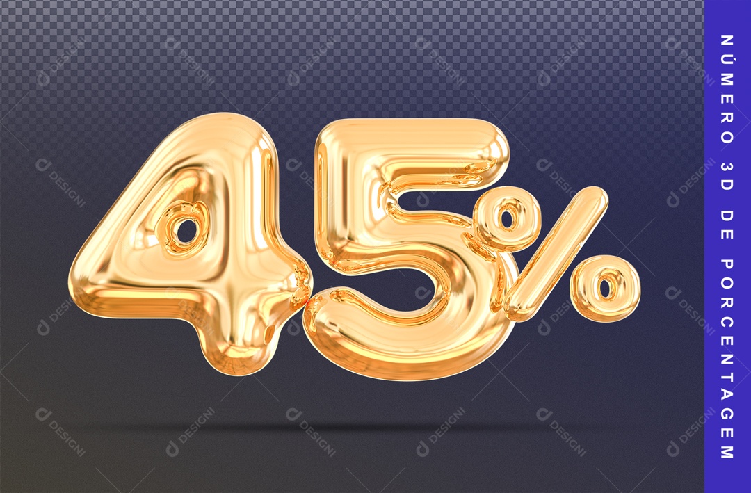 Número 3D Cromado Dourado 45% Porcento PSD