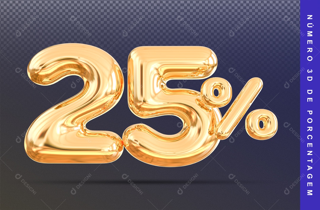 Número 3D Cromado Dourado 25% Porcento PSD