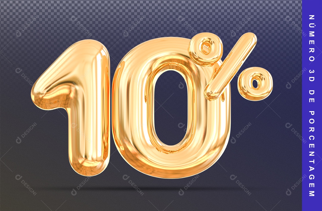 Número 3D Cromado Dourado 10% Porcento PSD