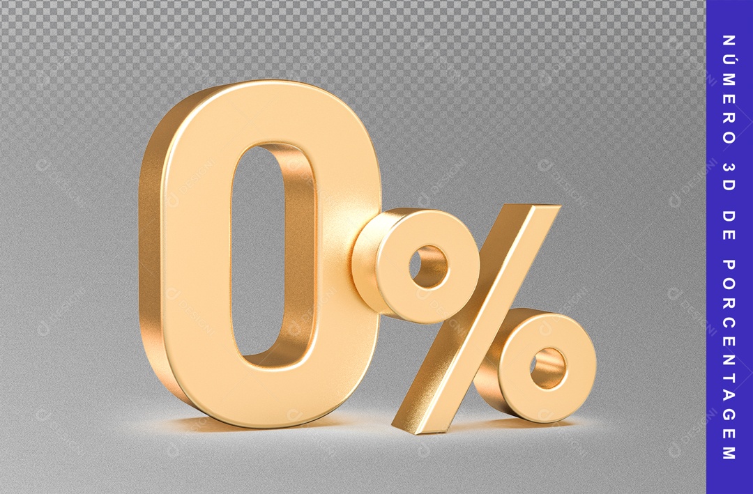 Número 3D 0% De Desconto Dourado Para Composição PSD