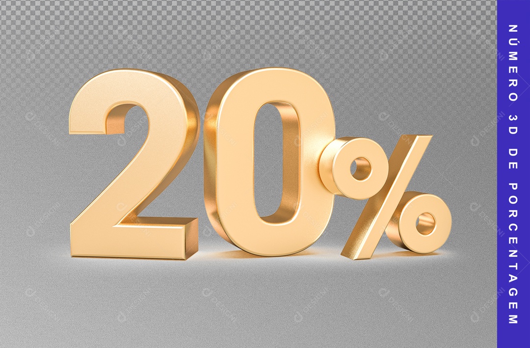 Número 3D 20% De Desconto Dourado Para Composição PSD