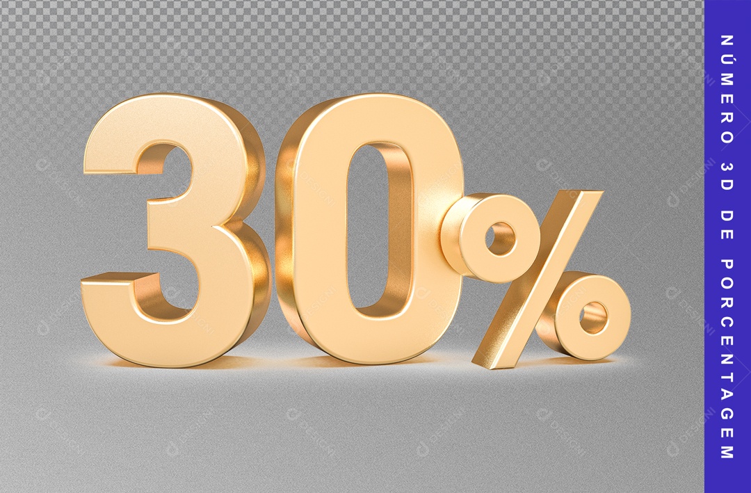 Número 3D 30% De Desconto Dourado Para Composição PSD