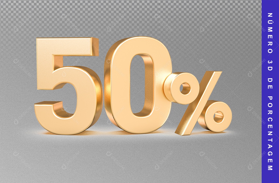 Número 3D 50% De Desconto Dourado Para Composição PSD
