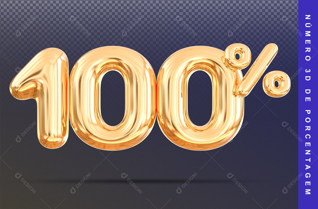 100% Percent PSD Gold Chrome 3D Number