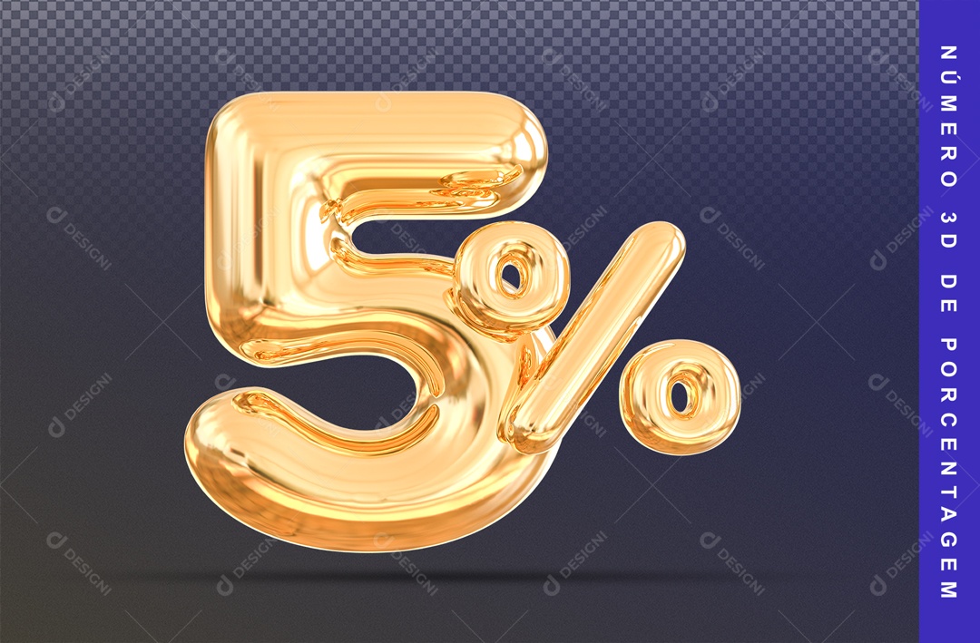 Número 3D Cromado Dourado 5% Porcento PSD