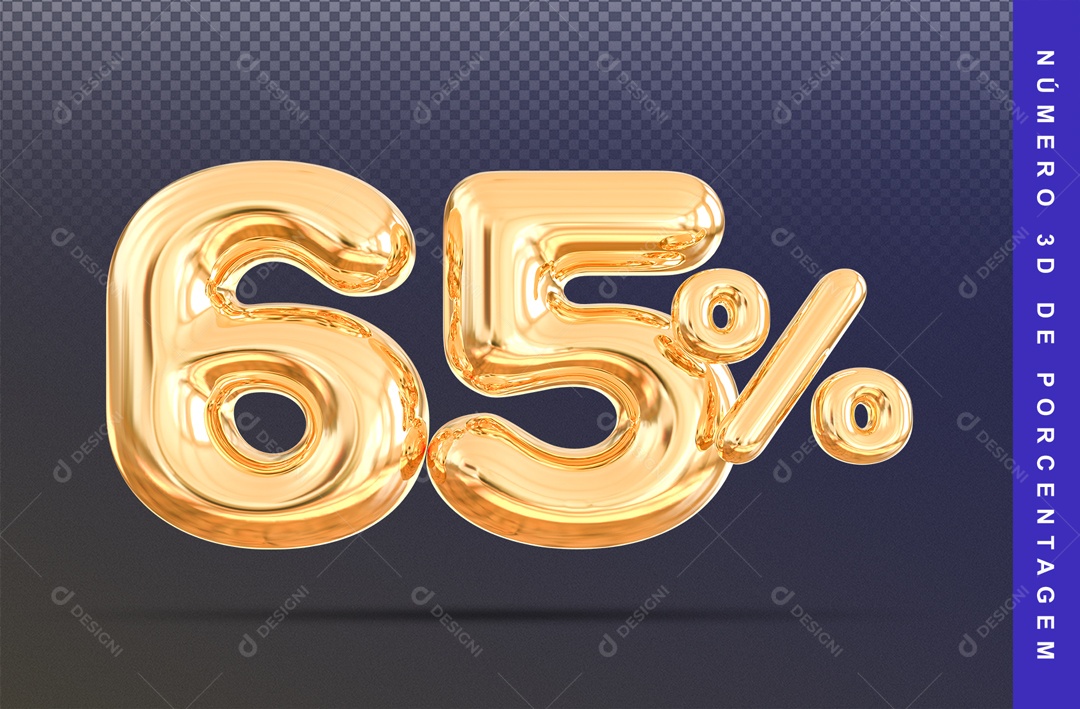 Número 3D Cromado Dourado 65% Porcento PSD