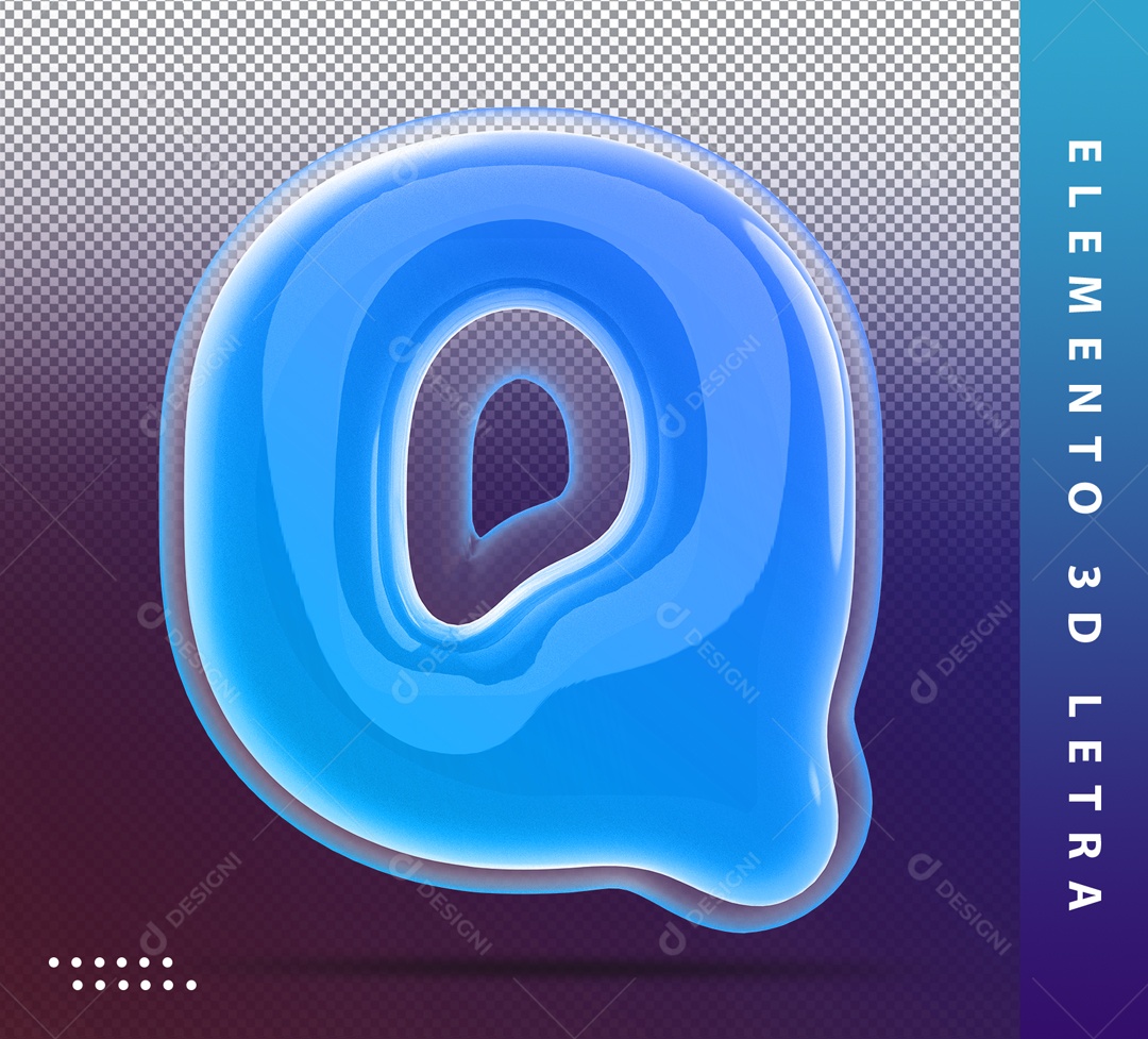 Elemento 3D Letra Q Azul Para Composição PSD
