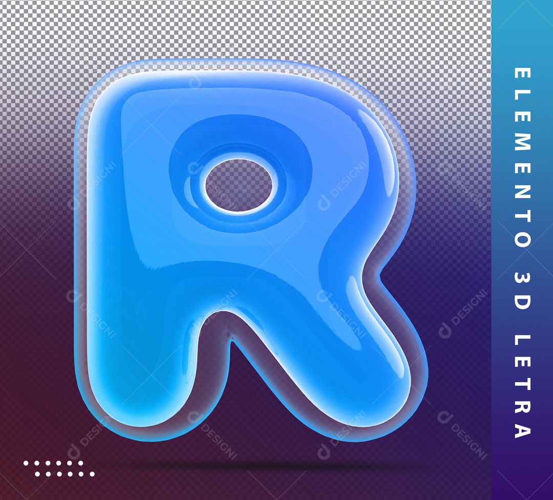 Elemento 3D Letra R Azul Para Composição PSD