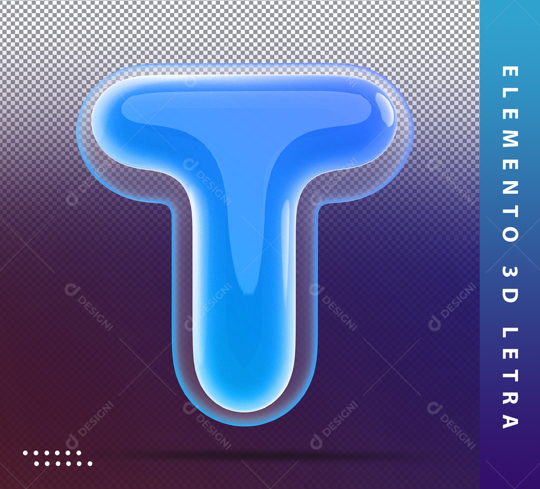 3D Letter T Blue Element For PSD Composition