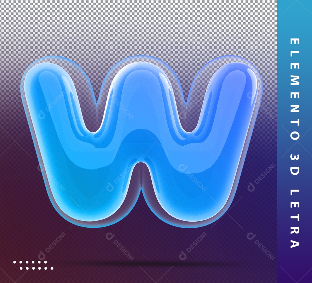 Elemento 3D Letra W Azul Para Composição PSD
