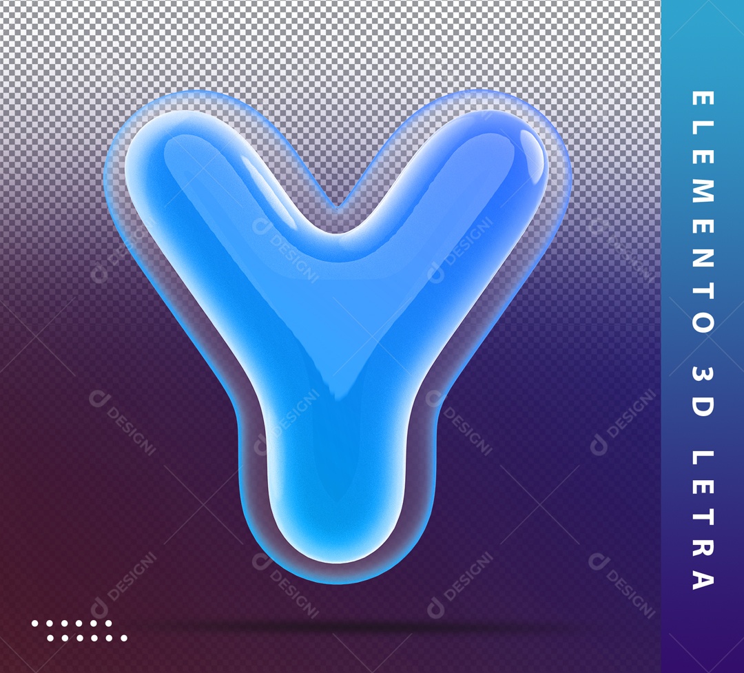 Elemento 3D Letra Y Azul Para Composição PSD