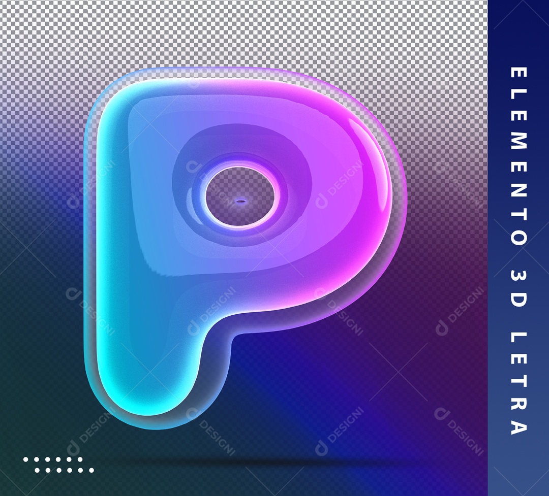 Elemento 3D Letra P Colorido Para Composição PSD