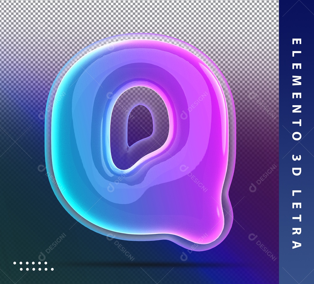 Elemento 3D Letra Q Colorido Para Composição PSD