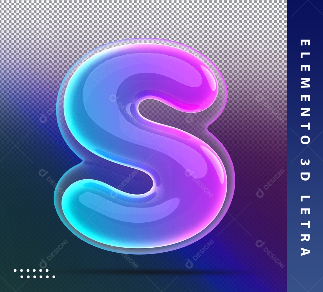 Elemento 3D Letra S Colorido Para Composição PSD