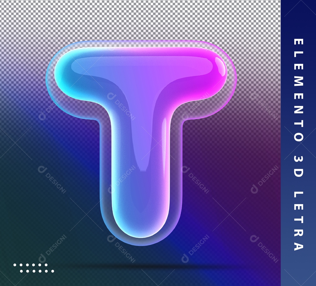 Elemento 3D Letra T Colorido Para Composição PSD