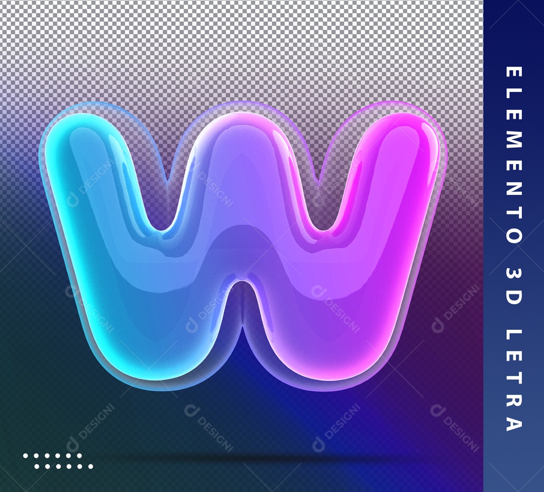 Elemento 3D Letra W Colorido Para Composição PSD