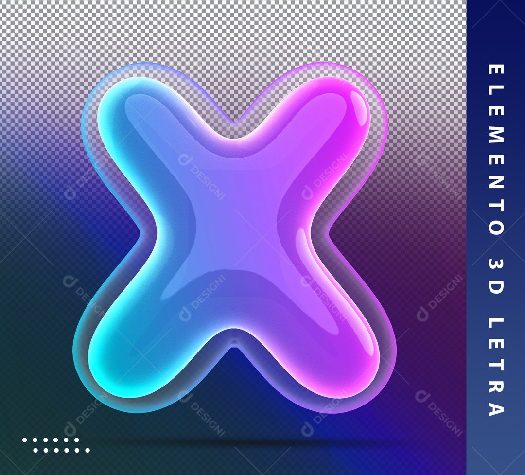 Elemento 3D Letra X Colorido Para Composição PSD