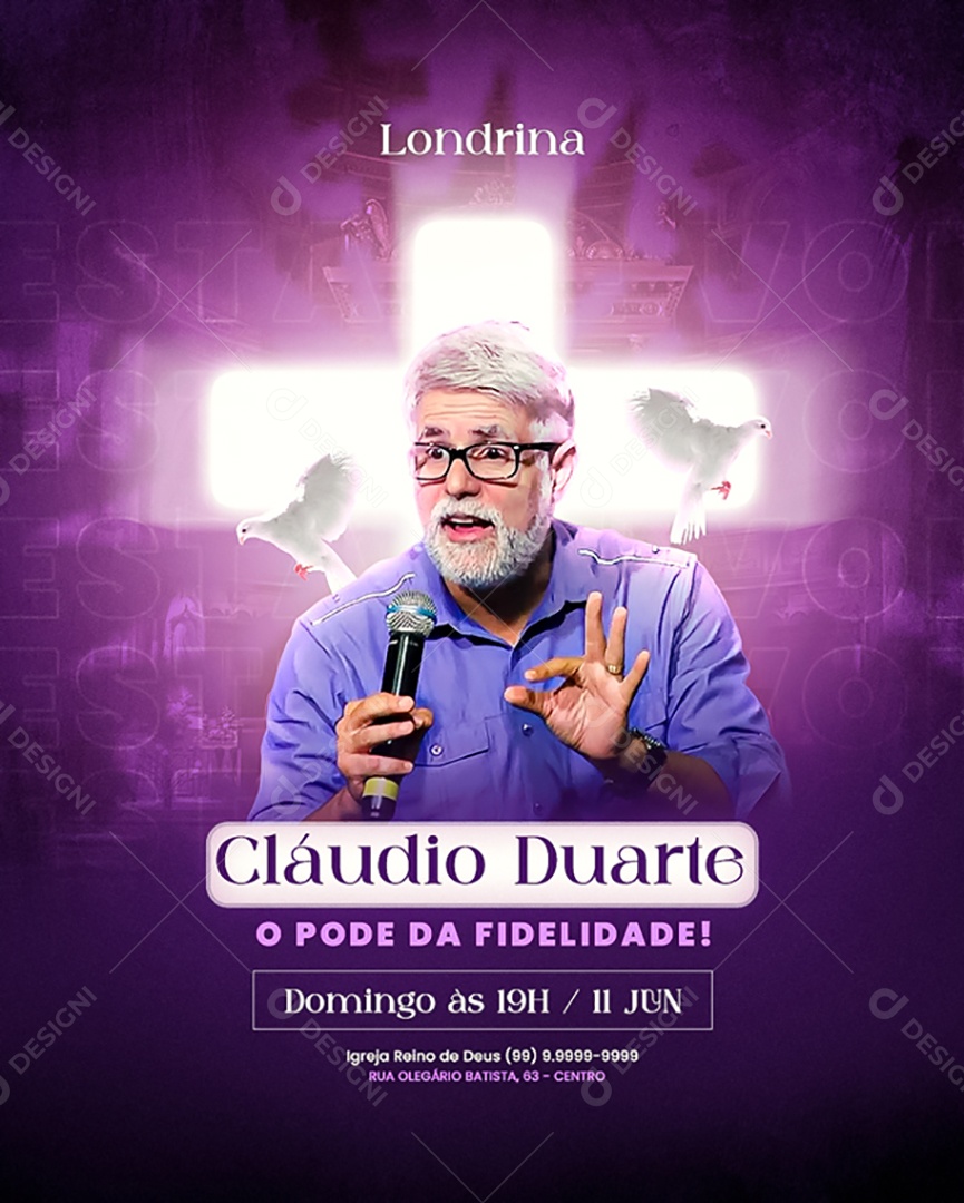 Flyer Pastor Cláudio Duarte o Poder da Fidelidade Social Media PSD Editável