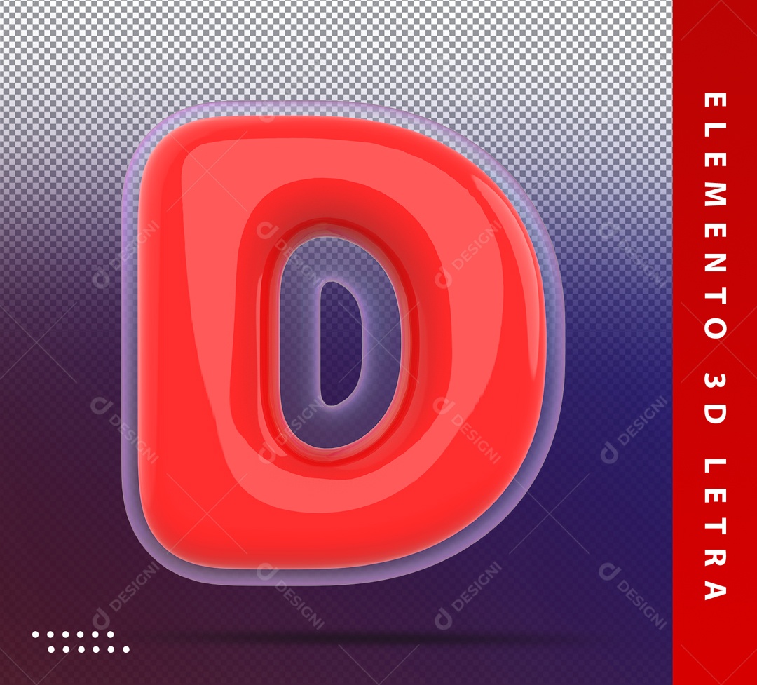 Elemento 3D Letra D Vermelha Para Composição PSD