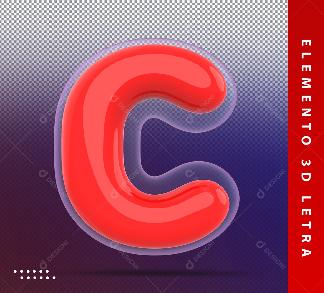 Elemento 3D Letra C Vermelha Para Composição PSD