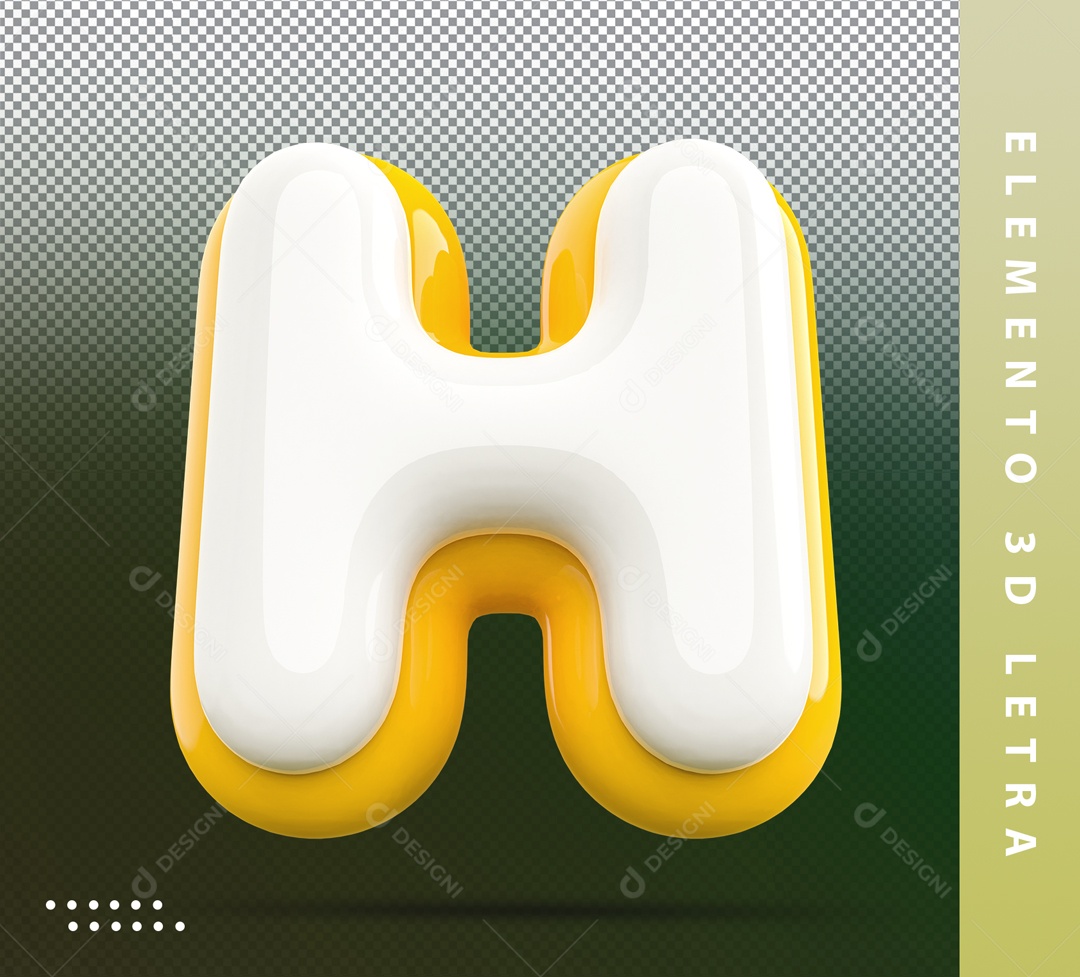 Elemento 3D Letra H Branco E Amarelo Para Composição PSD