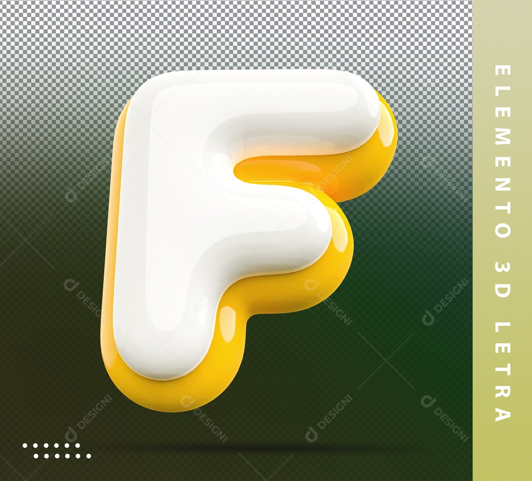 Elemento 3D Letra F Branco E Amarelo Para Composição PSD