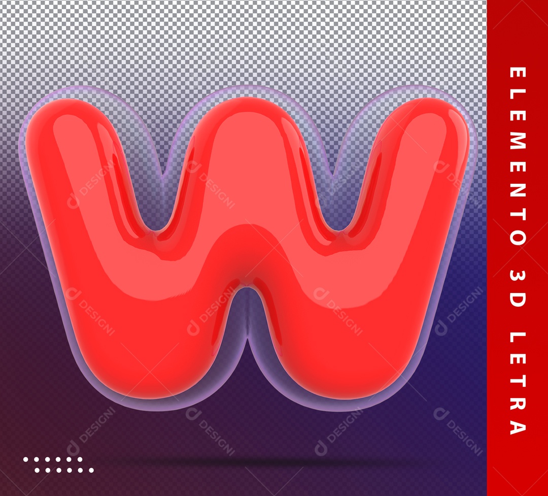 Elemento 3D Letra W Vermelha Para Composição PSD