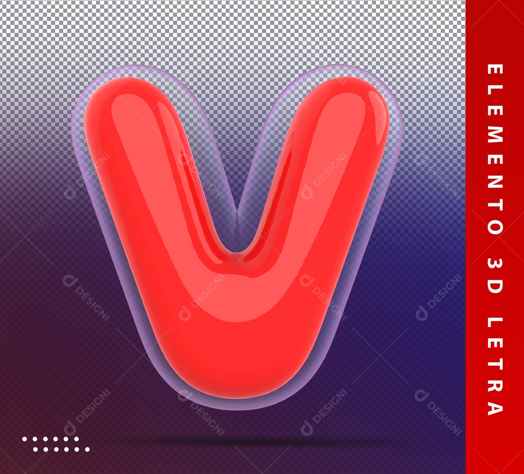 Elemento 3D Letra V Vermelha Para Composição PSD