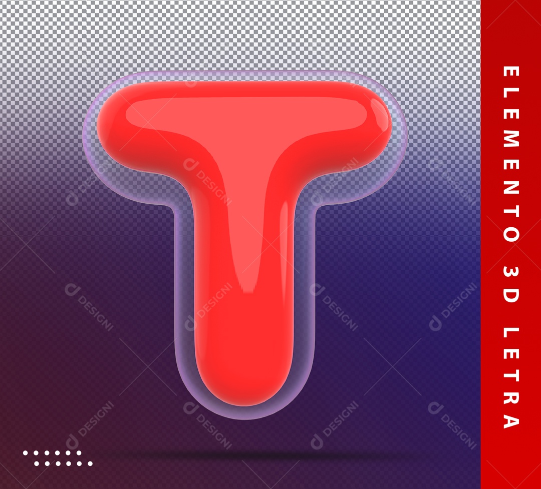 Elemento 3D Letra T Vermelha Para Composição PSD