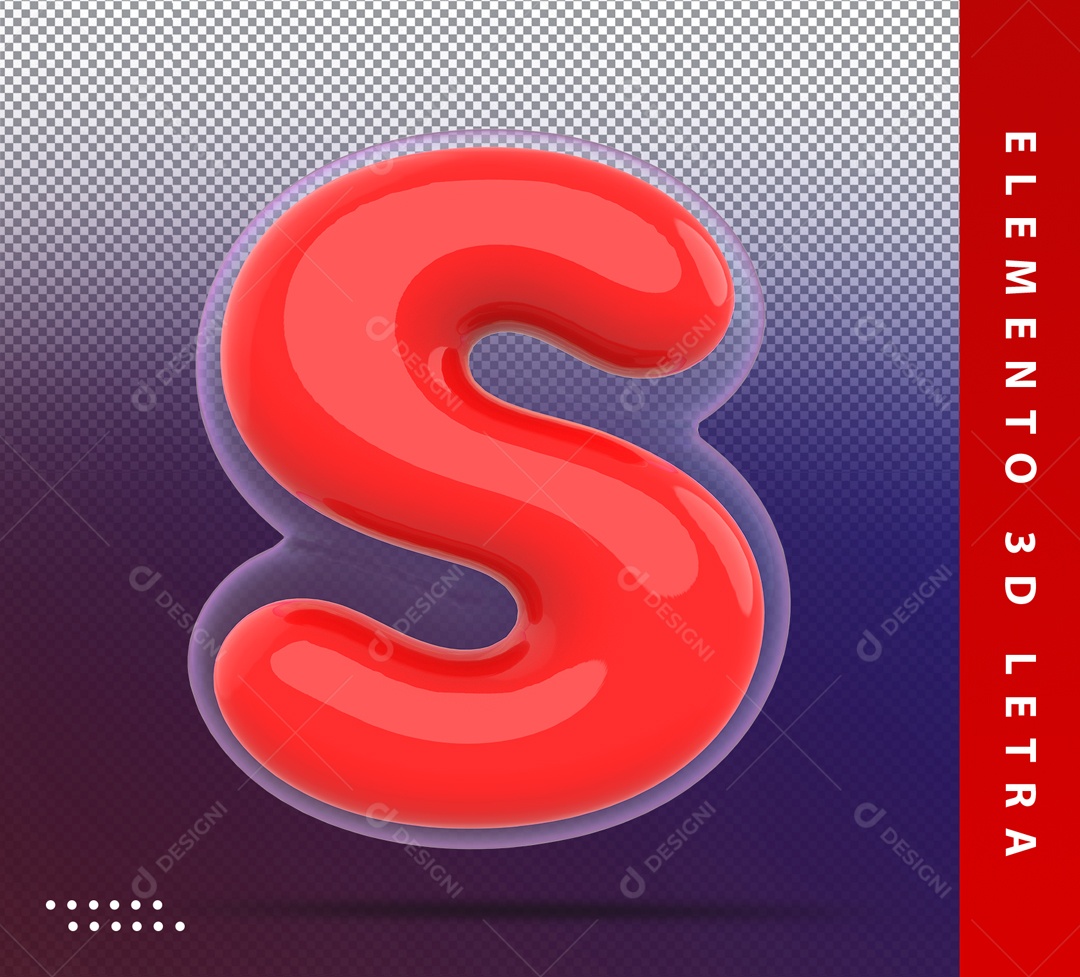 Elemento 3D Letra S Vermelha Para Composição PSD