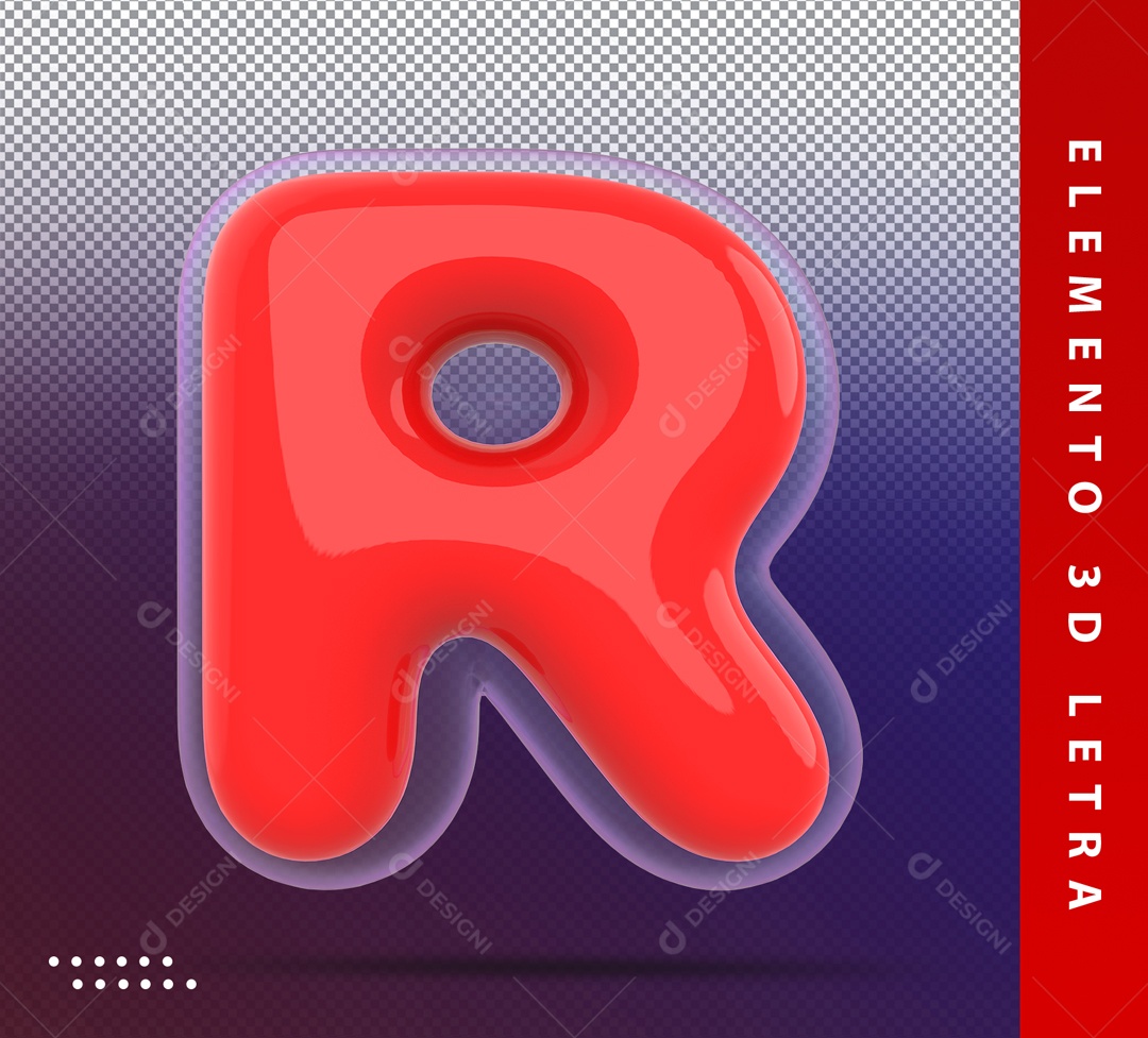 Elemento 3D Letra R Vermelha Para Composição PSD
