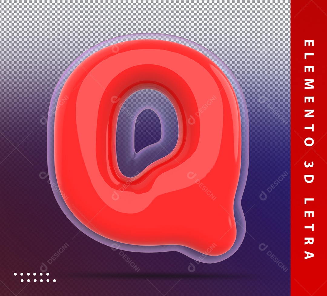 Elemento 3D Letra Q Vermelha Para Composição PSD