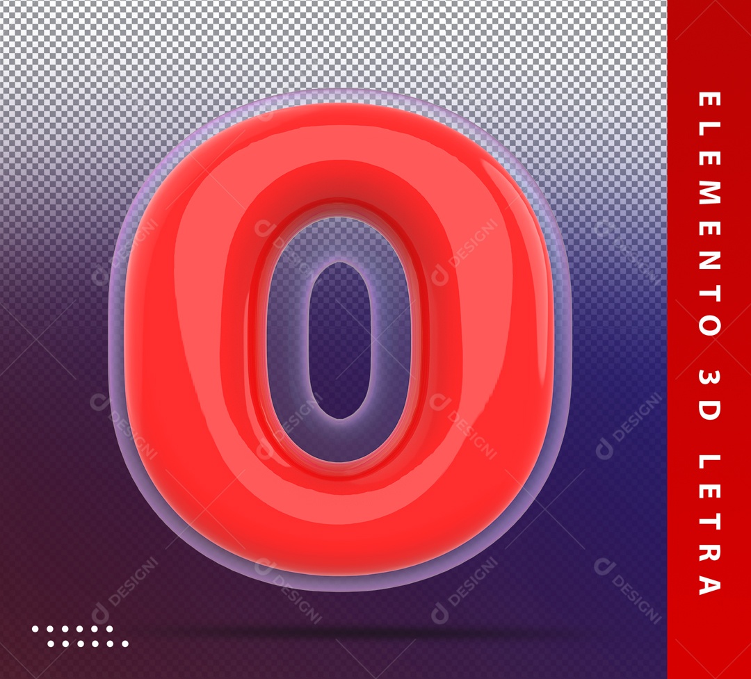 Elemento 3D Letra O Vermelha Para Composição PSD