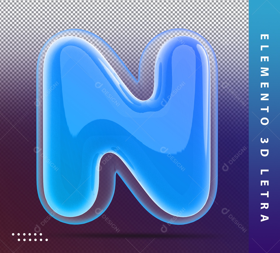 Elemento 3D Letra N Azul Para Composição PSD
