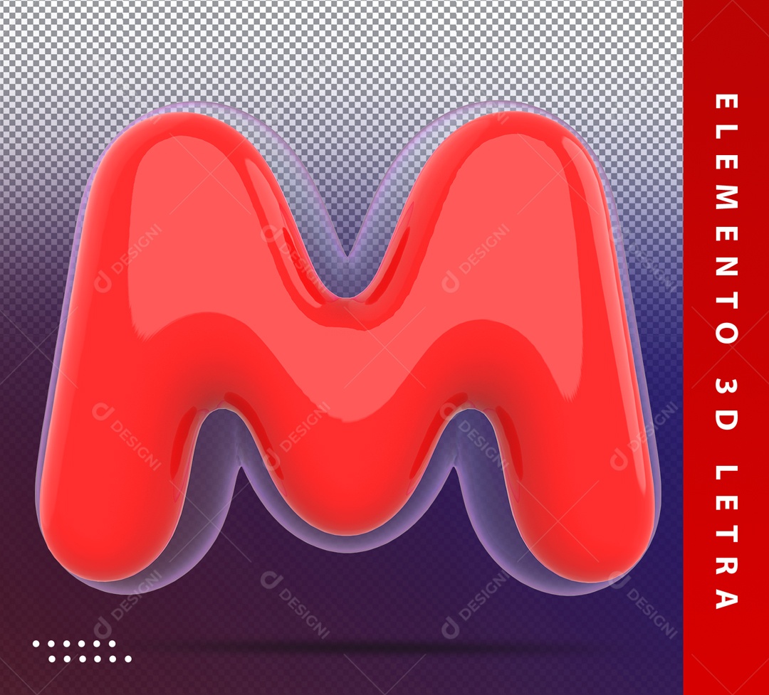 Elemento 3D Letra M Vermelha Para Composição PSD