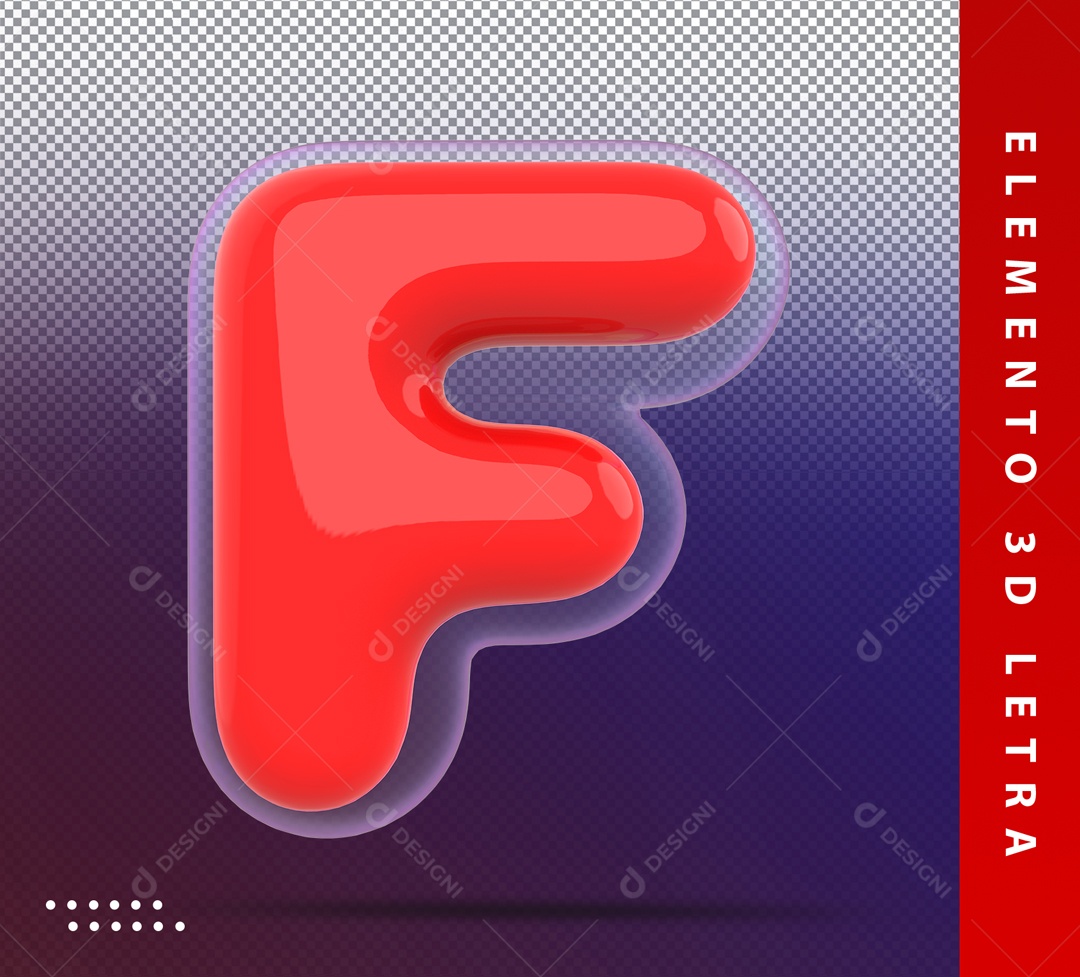 Elemento 3D Letra F Vermelha Para Composição PSD
