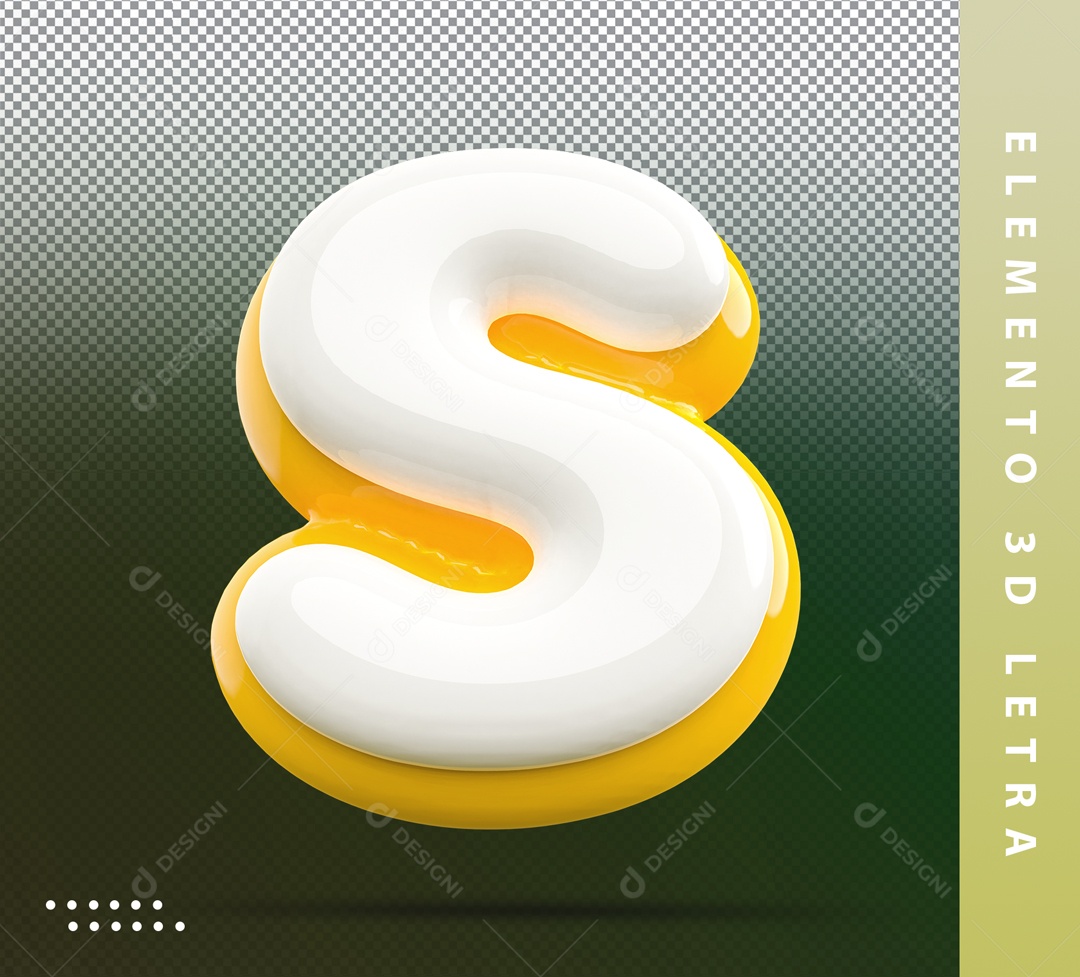 Elemento 3D Letra S Branco E Amarelo Para Composição PSD