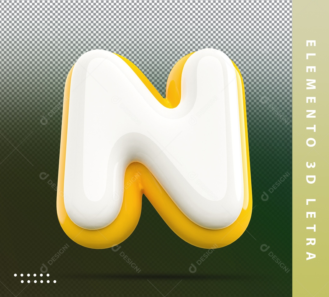 Elemento 3D Letra N Branco E Amarelo Para Composição PSD
