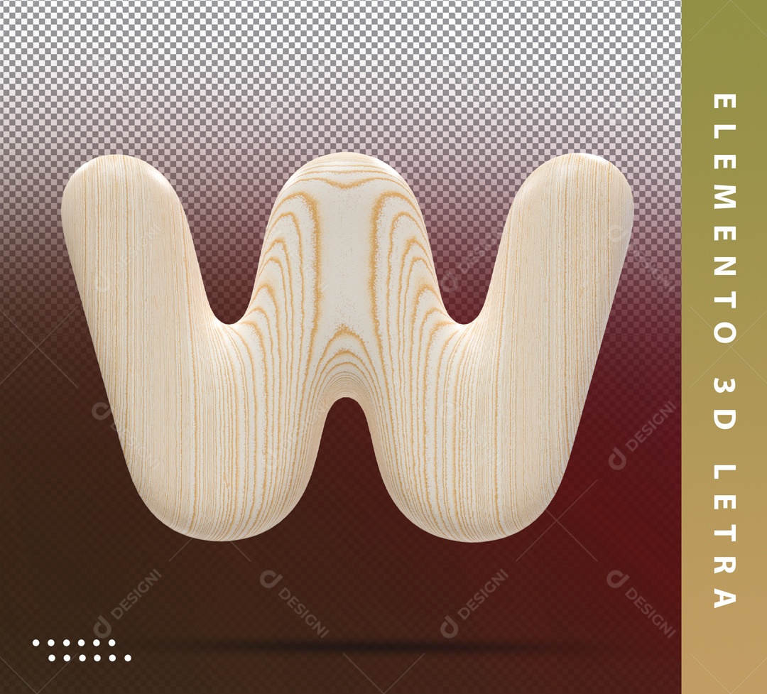 Elemento 3D Letra W Marrom Detalhado Para Composição PSD