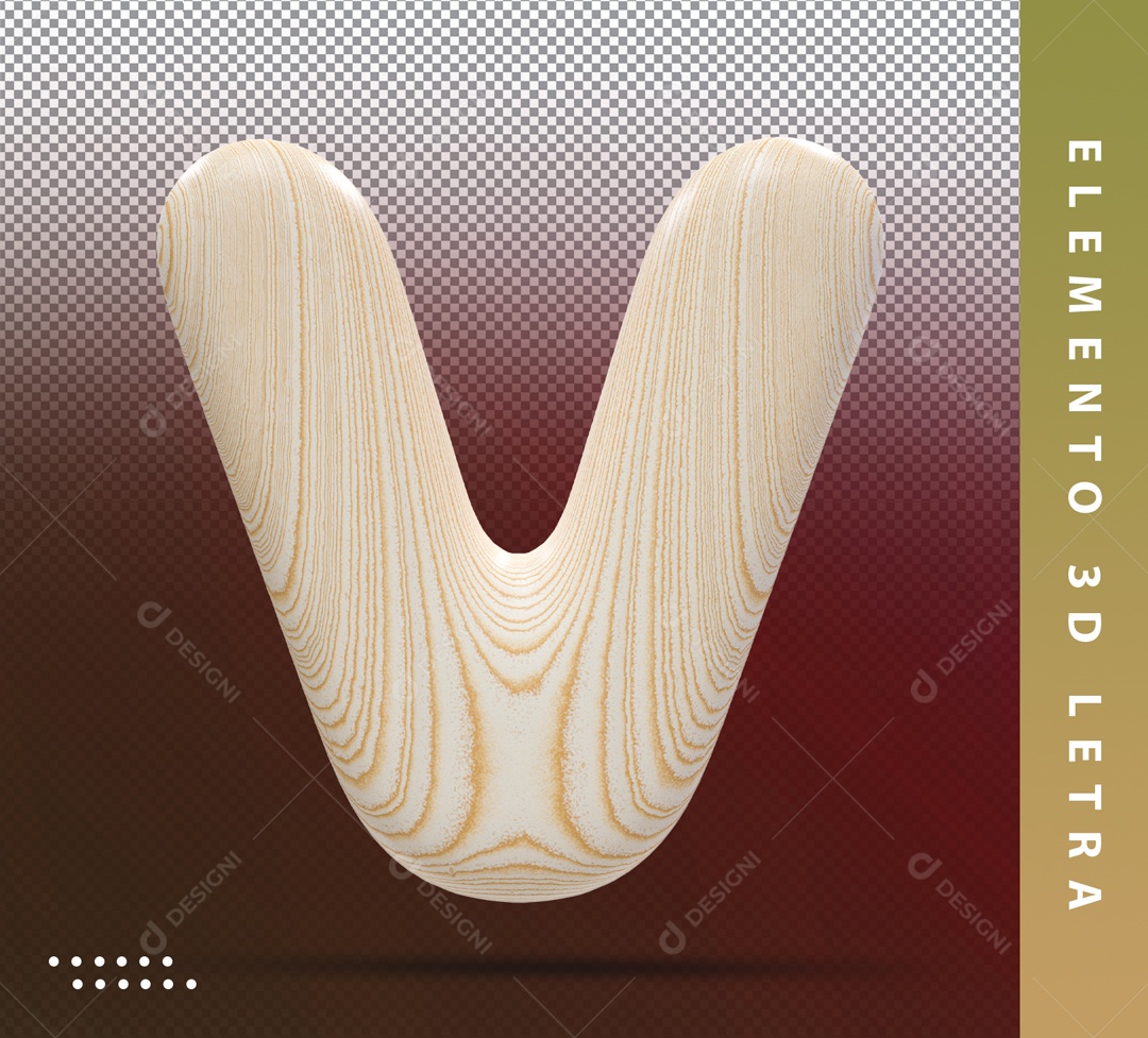 Elemento 3D Letra V Marrom Detalhado Para Composição PSD
