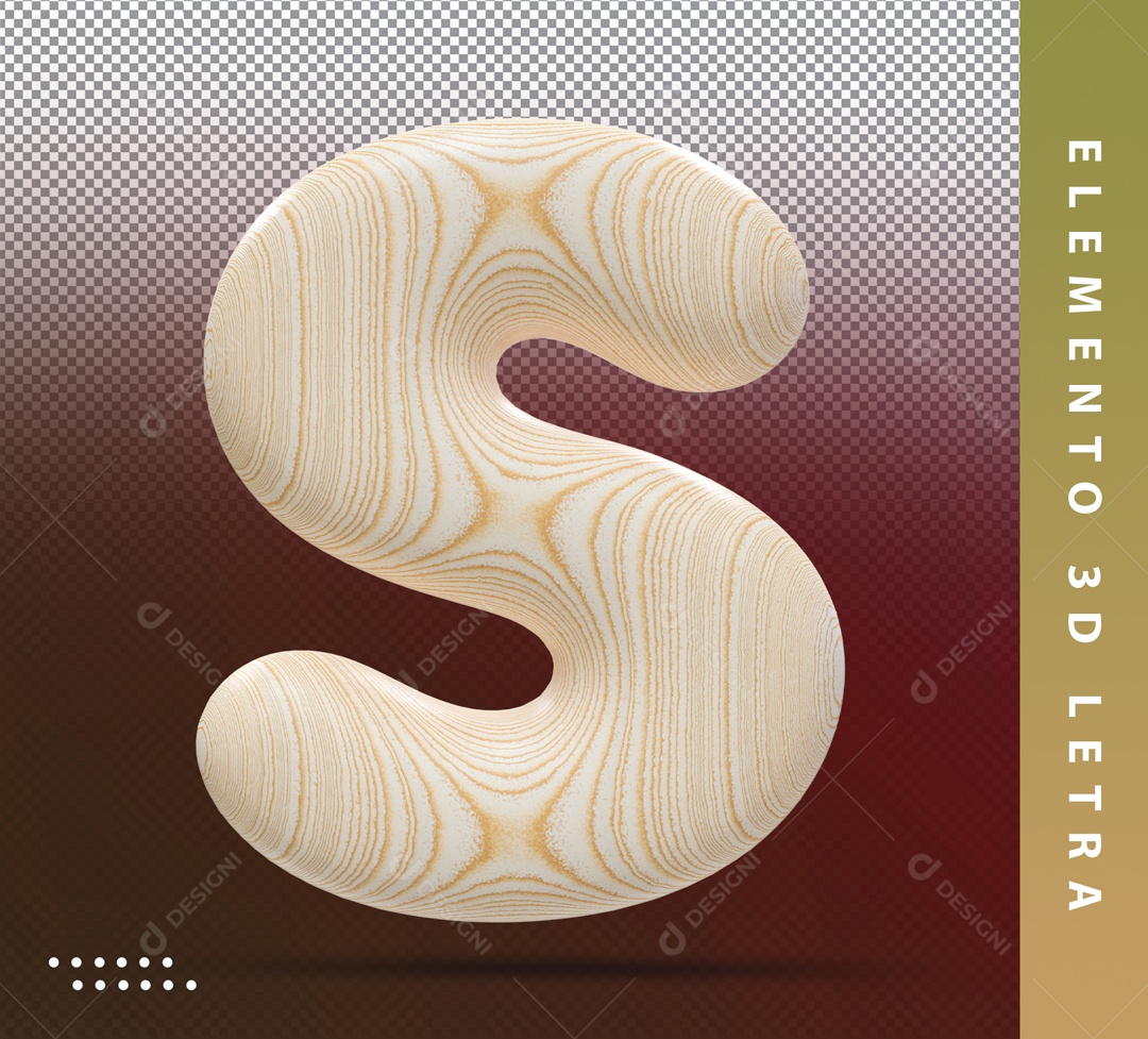 Elemento 3D Letra S Marrom Detalhado Para Composição PSD