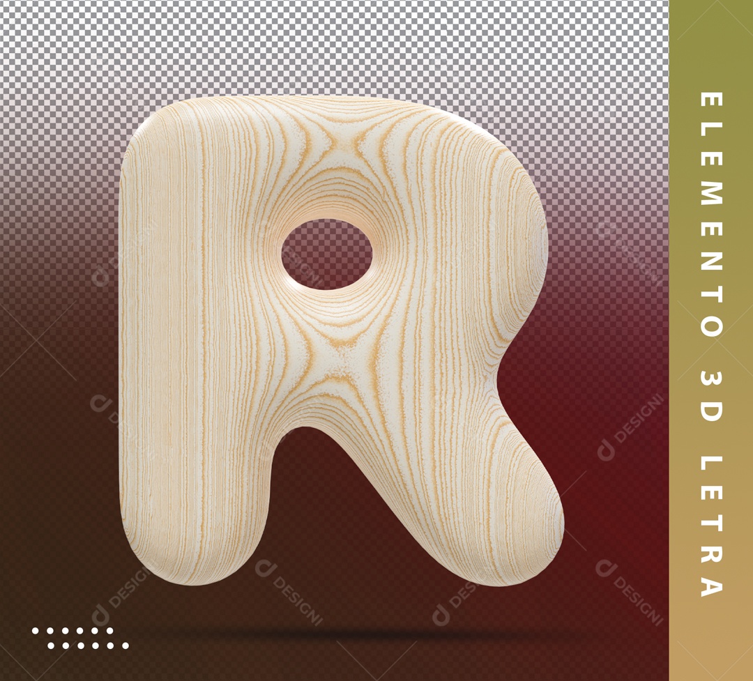 Elemento 3D Letra R Marrom Detalhado Para Composição PSD