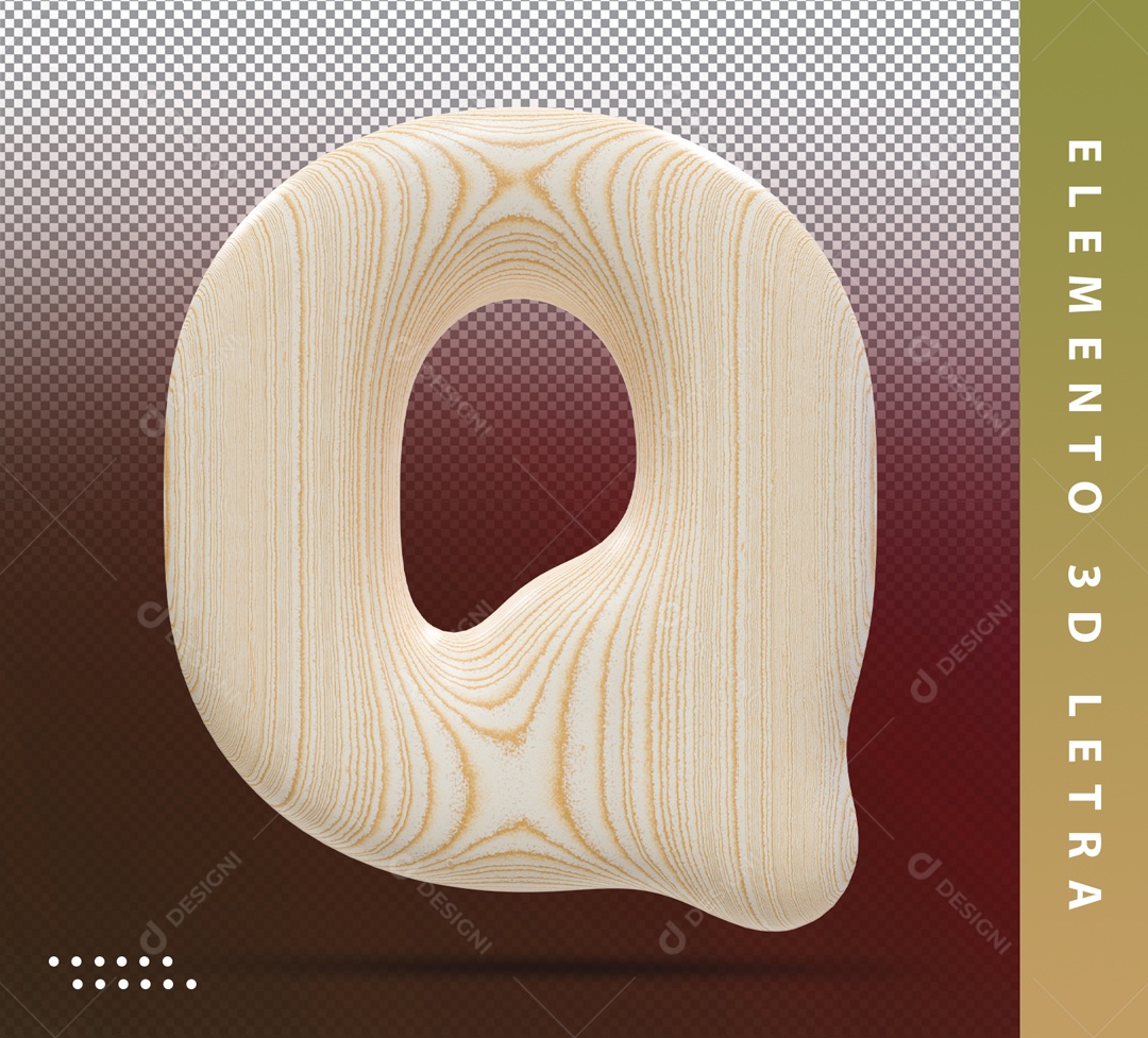 Elemento 3D Letra Q Marrom Detalhado Para Composição PSD