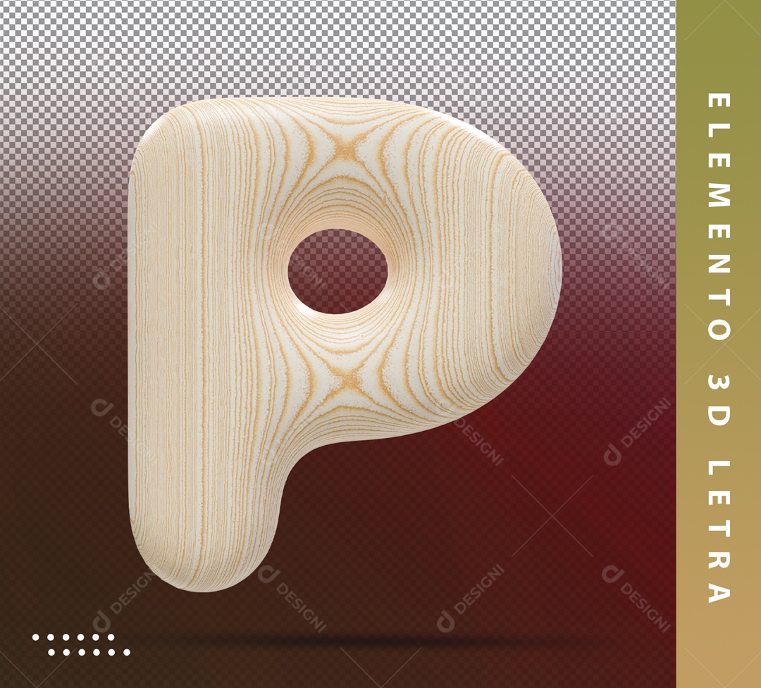 Elemento 3D Letra P Marrom Detalhado Para Composição PSD