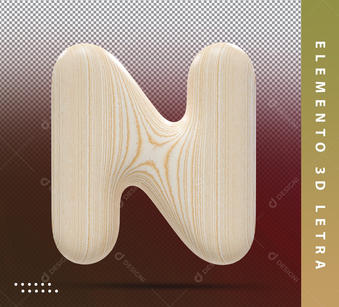 Elemento 3D Letra N Marrom Detalhado Para Composição PSD