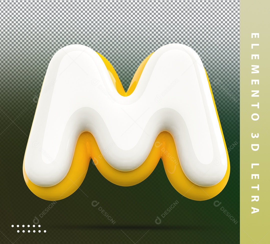 Elemento 3D Letra M Branco E Amarelo Para Composição PSD