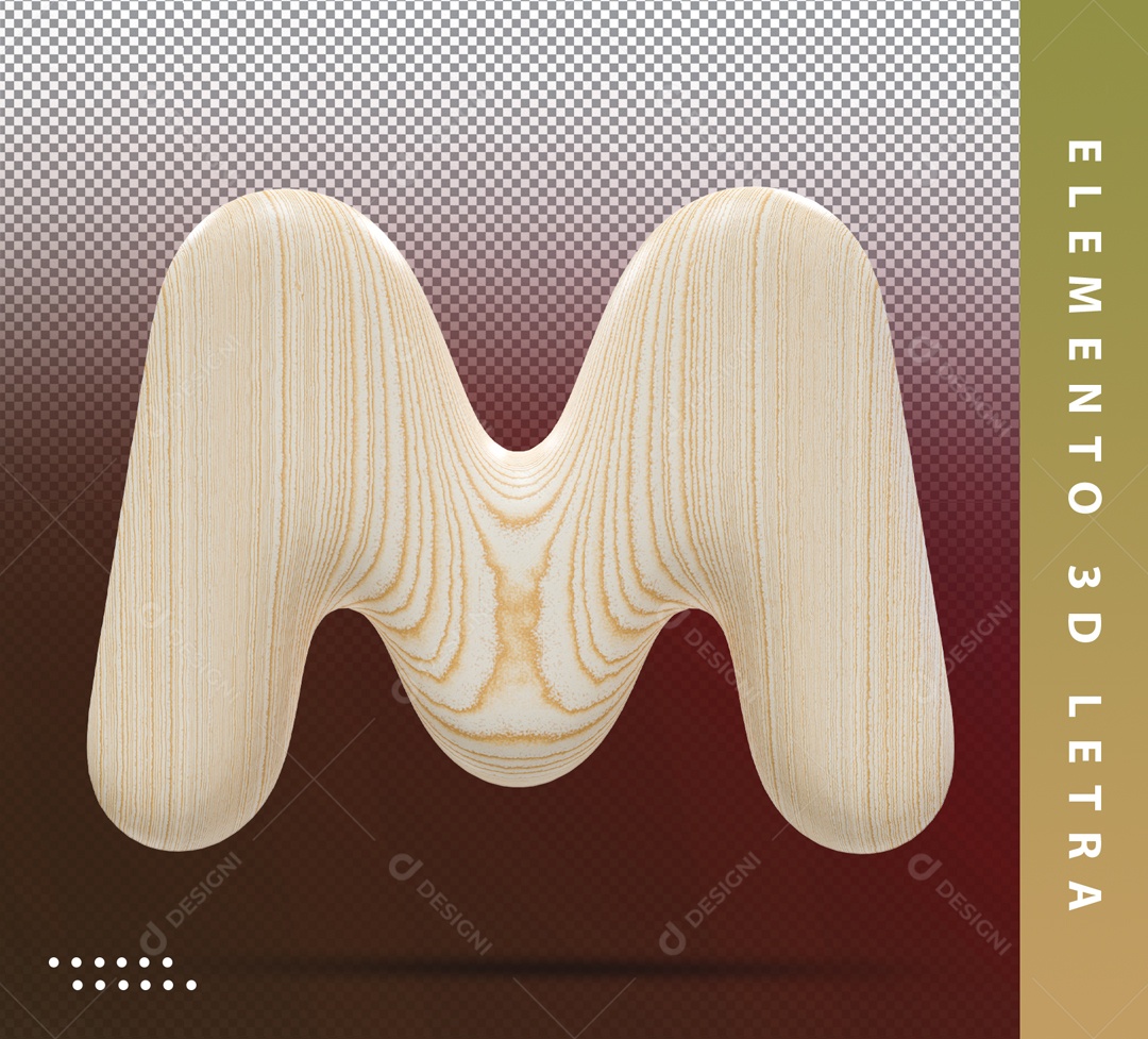 Elemento 3D Letra M Marrom Detalhado Para Composição PSD