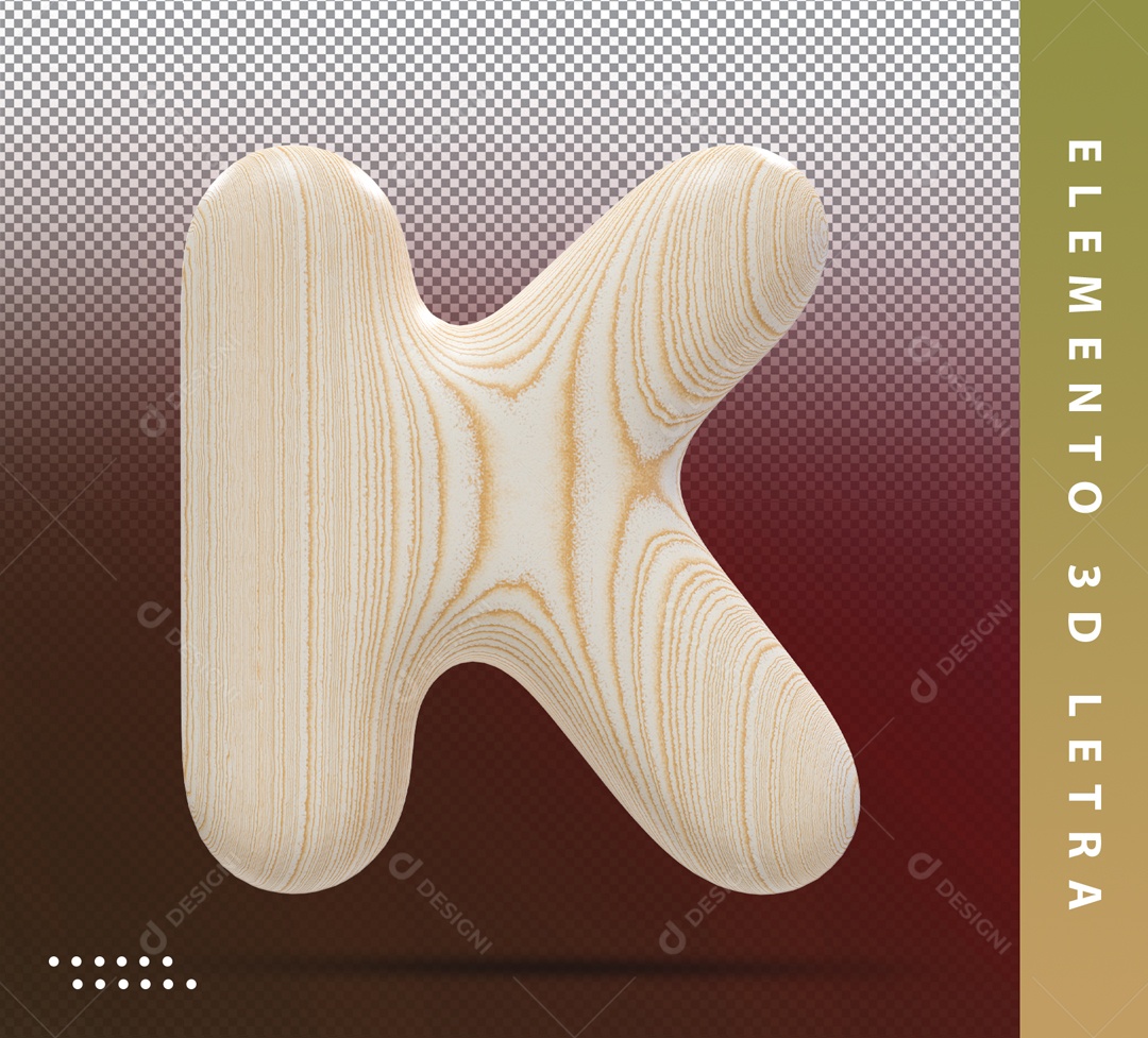 Elemento 3D Letra K Marrom Detalhado Para Composição PSD