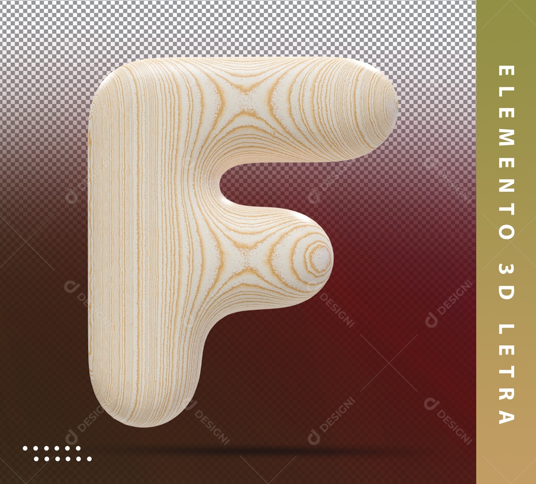Elemento 3D Letra F Marrom Detalhado Para Composição PSD